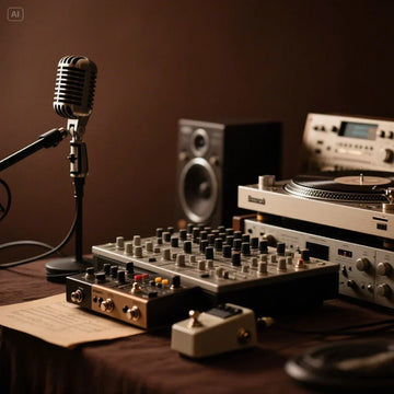 Professional mixing console with analog knobs and meters, illustrating techniques for mixing and mastering a song with analog character.