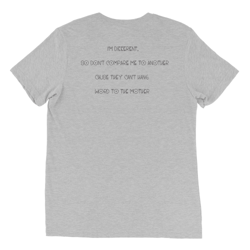 Back view of gray T-shirt featuring a Big Daddy Kane quote celebrating hip-hop culture and creativity.