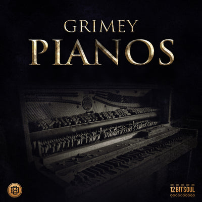 Grimey Pianos pack cover by Divided Souls Entertainment showcasing Golden Era-inspired piano loops and vinyl SFX

