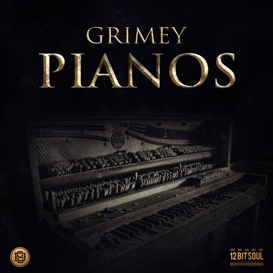 Grimey Pianos pack cover by Divided Souls Entertainment showcasing Golden Era-inspired piano loops and vinyl SFX

