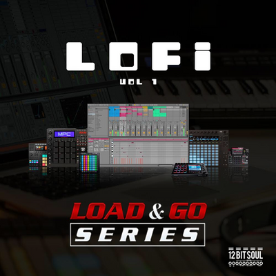 Maschine Drum Kits, Screenshot of Lo-Fi Load and Go Sound Kit loaded on Akai and MASCHINE, showcasing prefilled pads for instant beatmaking.

