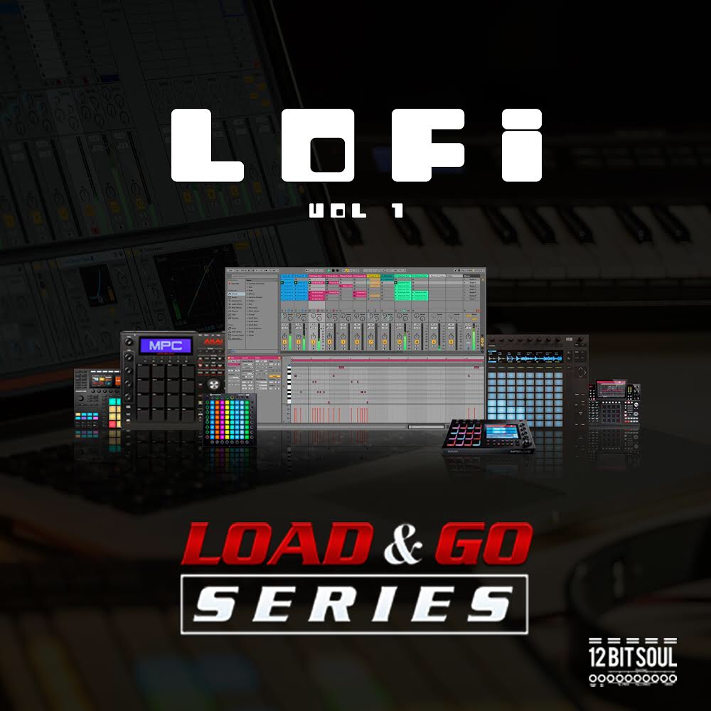 Maschine Drum Kits, Screenshot of Lo-Fi Load and Go Sound Kit loaded on Akai and MASCHINE, showcasing prefilled pads for instant beatmaking.

