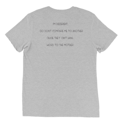 Back view of gray T-shirt featuring a Big Daddy Kane quote celebrating hip-hop culture and creativity.