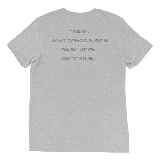 Back view of gray T-shirt featuring a Big Daddy Kane quote celebrating hip-hop culture and creativity.