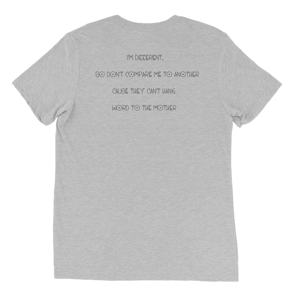 Back view of gray T-shirt featuring a Big Daddy Kane quote celebrating hip-hop culture and creativity.