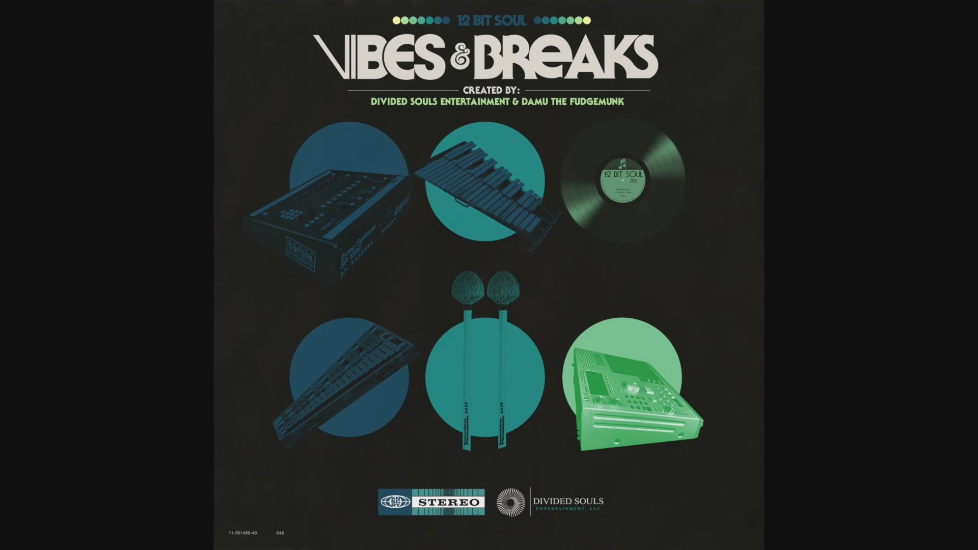 Creative music producer workspace with headphones, drum machine, and sound kit artwork on screen

