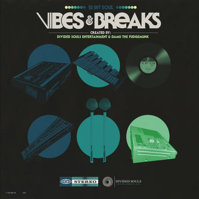 Creative music producer workspace with headphones, drum machine, and sound kit artwork on screen


