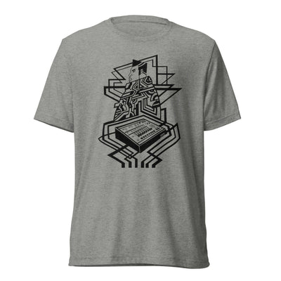 Abstract Afrikan futurism T-shirt featuring SP 1200 design for hip-hop culture by Nathaniel Landry.