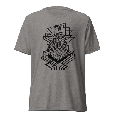 Abstract Afrikan futurism T-shirt featuring SP 1200 design by Nathaniel Landry, celebrating hip-hop culture.